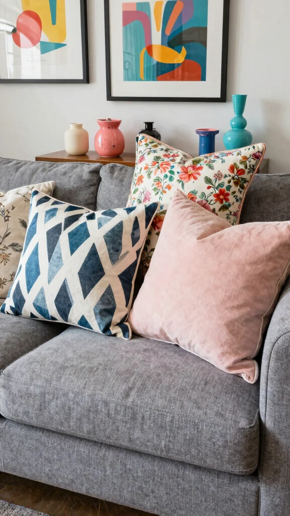 12 Throw Pillow Ideas for a Grey Couch That Always Work - 12. Mix & Match for Eclectic Charm 1
