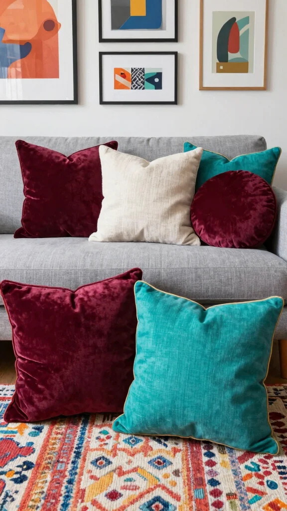 12 Throw Pillow Ideas for a Grey Couch That Always Work - 9. Playful Textures with Mixing Materials 1