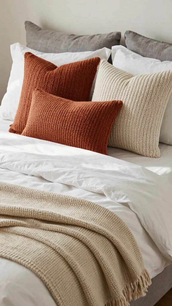 12 Throw Pillow Ideas for a King Size Bed That Feel Luxurious - 3. Textured Knits 1