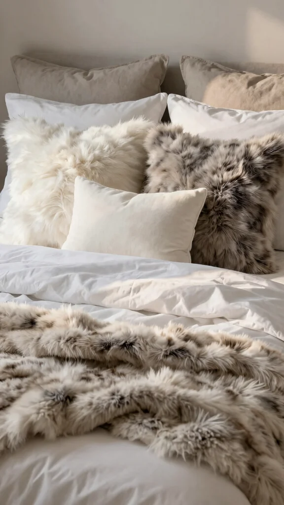 12 Throw Pillow Ideas for a King Size Bed That Feel Luxurious - 8. Fur and Faux Fur 1