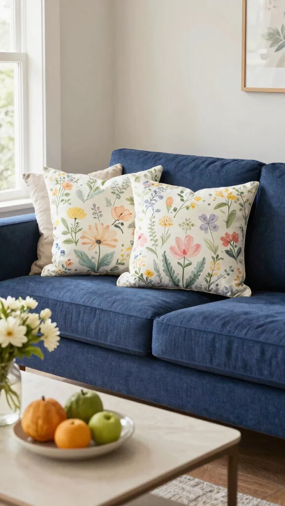 12 Throw Pillow Ideas for a Navy Blue Couch That Pop Beautifully - 11. Seasonal Themes 1
