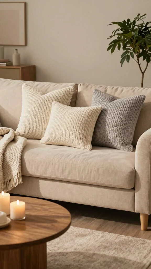 12 Throw Pillow Ideas for a Neutral Couch That Don't Look Flat - 1. Textured Chunky Knit Pillows 1