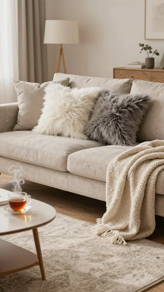 12 Throw Pillow Ideas for a Neutral Couch That Don't Look Flat - 11. Cozy Faux Fur Pillows 1