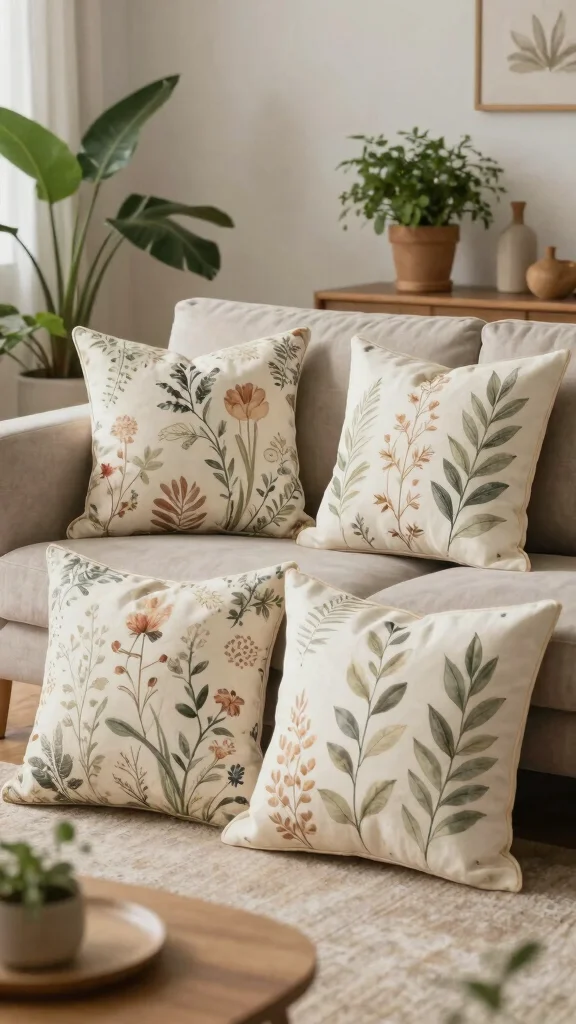 12 Throw Pillow Trends in 2026 to Refresh Your Living Room - 4. Nature-Inspired Patterns 1