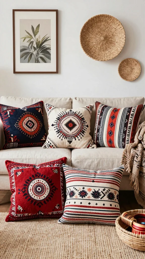 12 Throw Pillow Trends in 2026 to Refresh Your Living Room - 8. Cultural Influences 1
