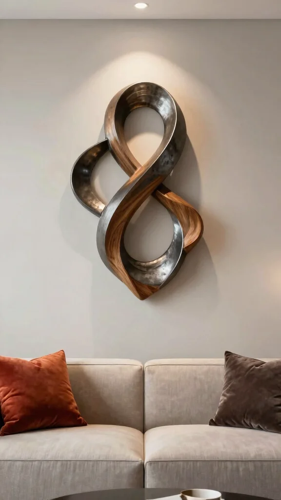 12 Wall Art Ideas Above the Couch for a Polished Living Room - 11. Sculptural Wall Art 1