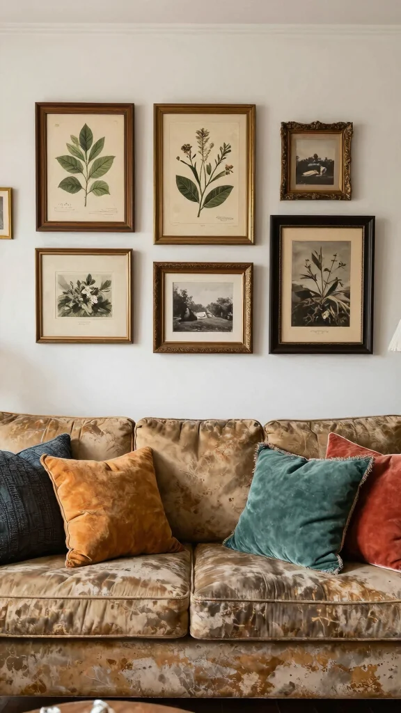 12 Wall Art Ideas Above the Couch for a Polished Living Room - 12. Vintage Finds 1