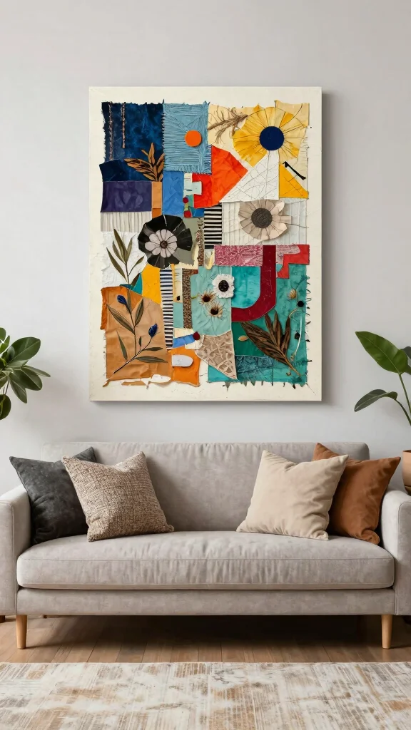 12 Wall Art Ideas Above the Couch for a Polished Living Room - 4. Mixed Media Art 1