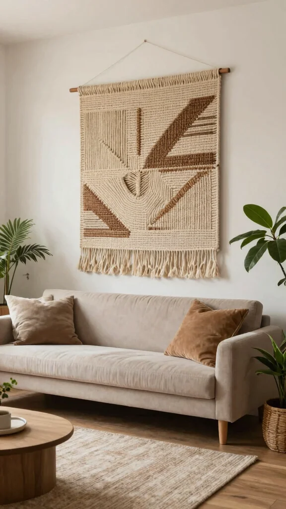 12 Wall Art Ideas Above the Couch for a Polished Living Room - 7. Woven Wall Hangings 1