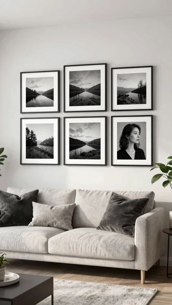 12 Wall Art Ideas Above the Couch for a Polished Living Room - 8. Black and White Photography 1