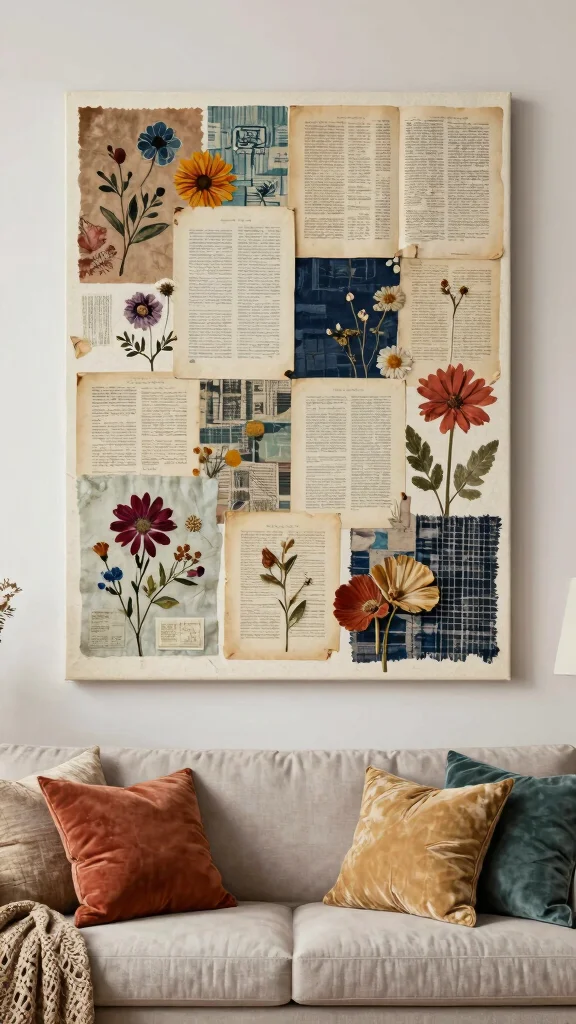 12 Wall Art Ideas for Living Room Walls That Feel Instantly Styled - 8. Create a Mixed Media Collage 1