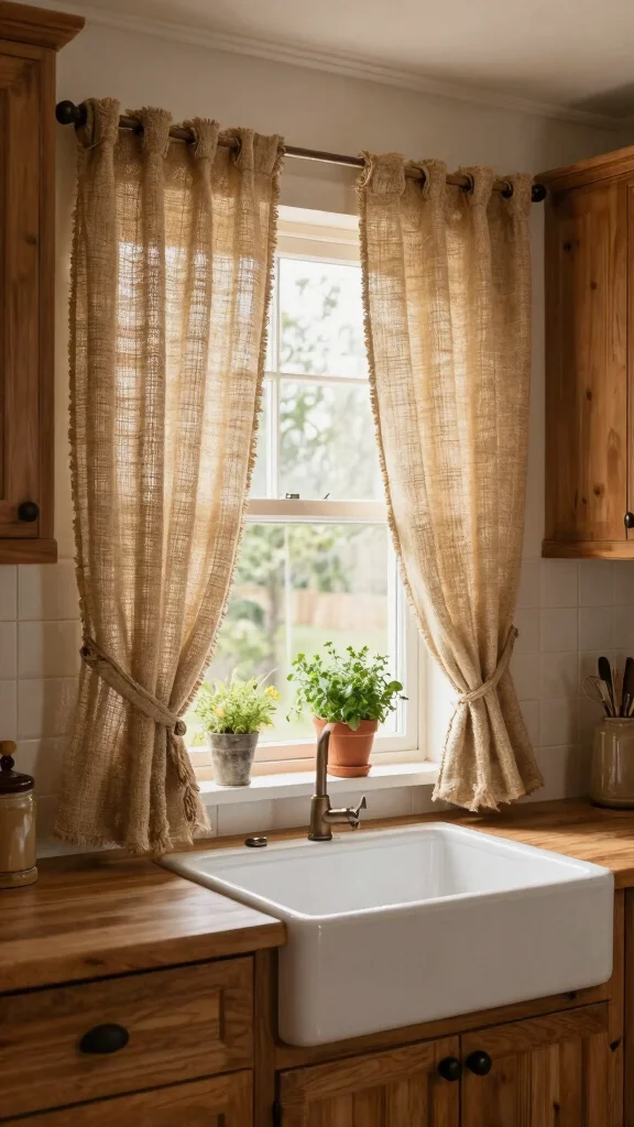 12 Window Treatment Ideas With Curtains That Make Any Room Feel Softer - 6. Rustic Charm with Burlap Curtains 1