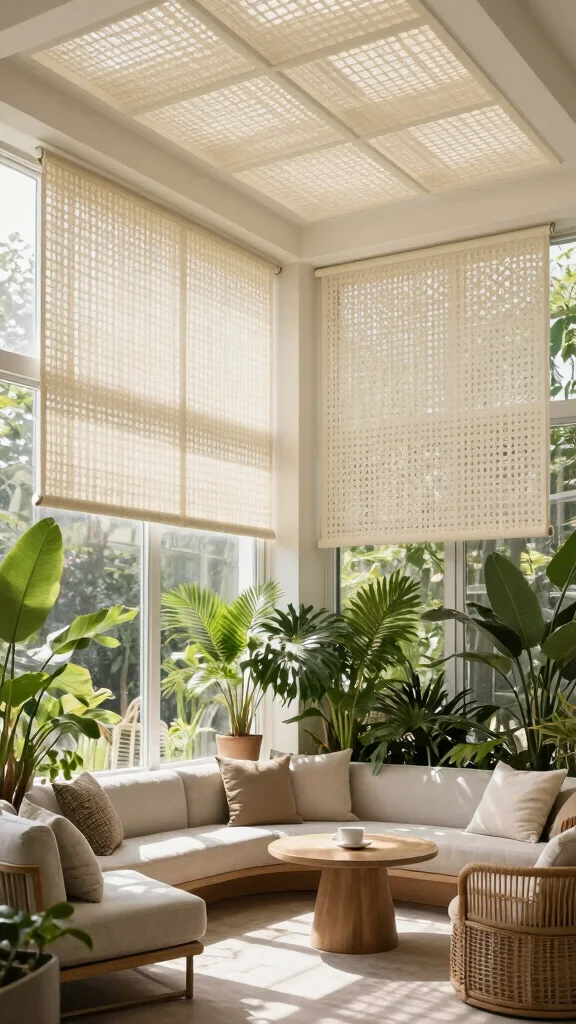 12 Window Treatment Ideas for High Ceilings That Feel Balanced - 10. Elegant Lattice Shades 1
