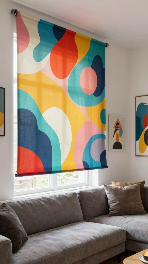 12 Window Treatment Ideas for High Ceilings That Feel Balanced - 12. Custom Printed Shades 1