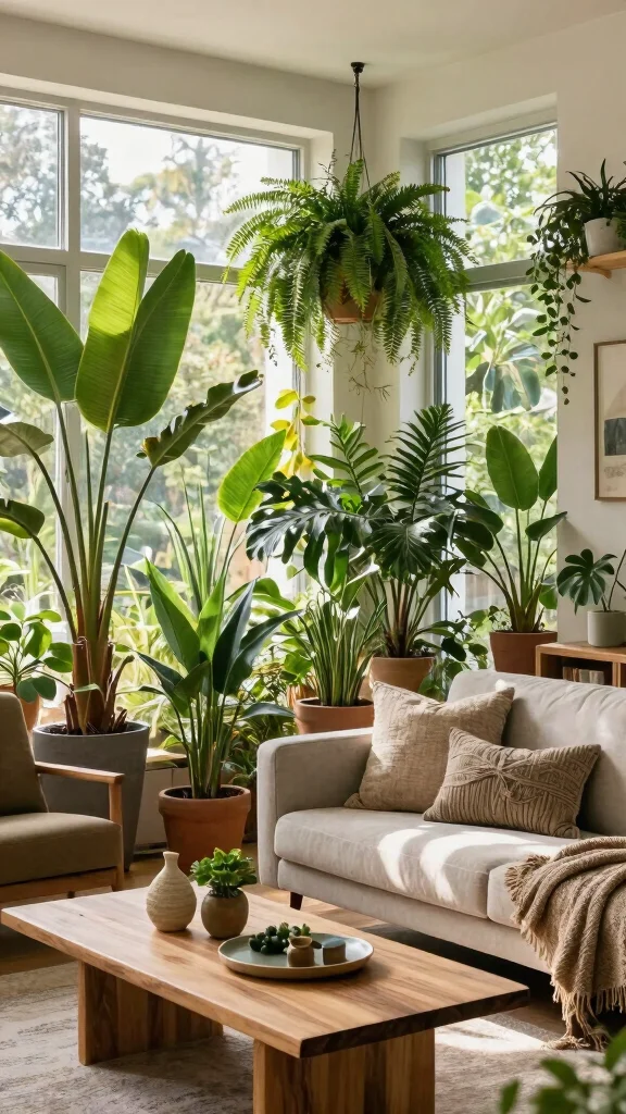 12 Window Treatment Ideas for Living Rooms That Feel Designer Done - 11. Potted Plant as a Natural Screen 1