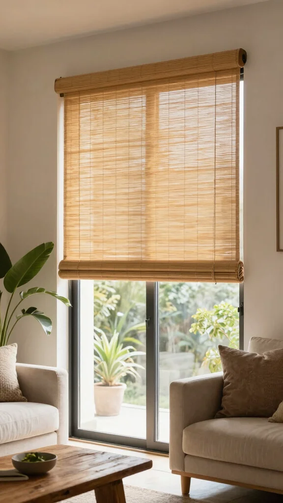12 Window Treatment Ideas for Sliding Glass Doors That Actually Work - 1. Bamboo Roller Shades 1