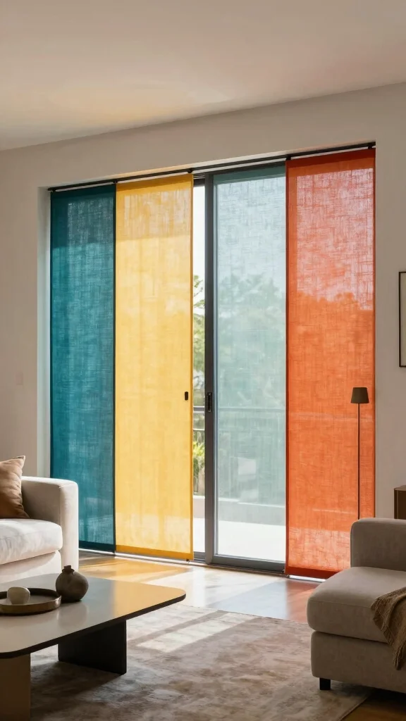 12 Window Treatment Ideas for Sliding Glass Doors That Actually Work - 10. Fabric Panels for a Modern Touch 1