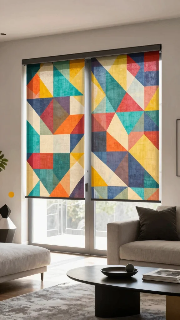 12 Window Treatment Ideas for Sliding Glass Doors That Actually Work - 5. Geometric Patterned Shades 1