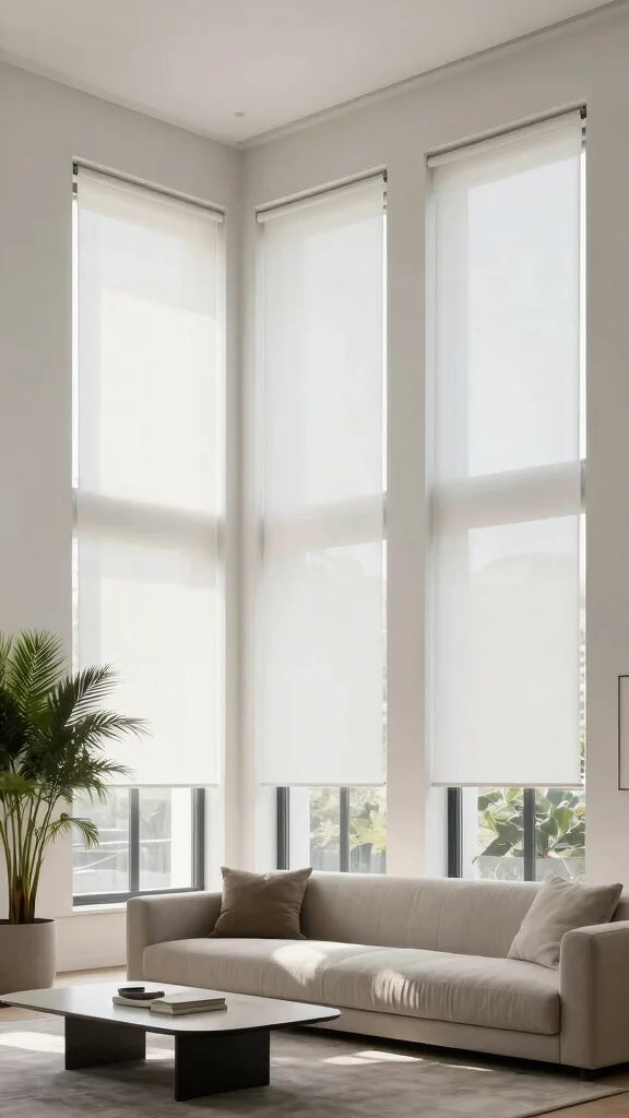 12 Window Treatment Ideas for Tall Windows That Feel Proportional - 12. Minimalist Roller Shades 1