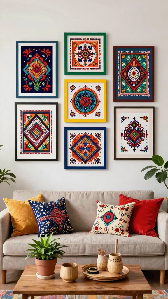 13 Aesthetic Wall Art Print Ideas for Bedrooms, Offices, and More - 12. Colorful Folk Art Designs 1