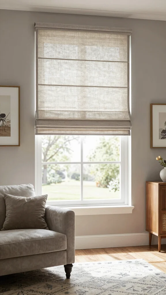 13 Window Treatment Ideas With Blinds for Better Light Control - 3. Roman Shades: Elegance Meets Functionality 1