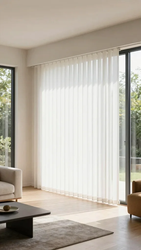13 Window Treatment Ideas With Blinds for Better Light Control - 4. Vertical Blinds for Large Windows 1