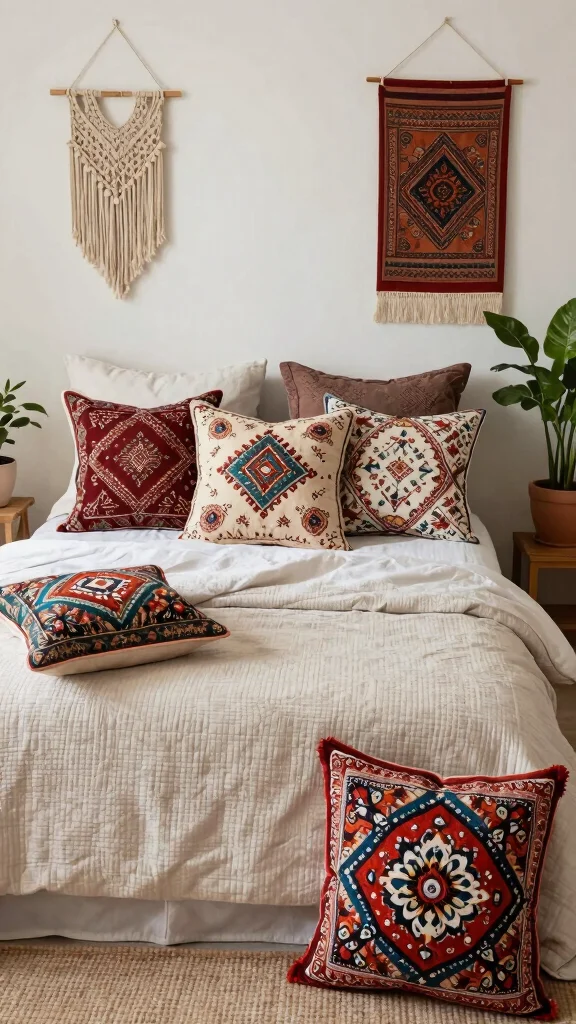 14 Bedroom Throw Pillow Ideas to Instantly Upgrade Your Bed - 11. Mixing Cultures 1