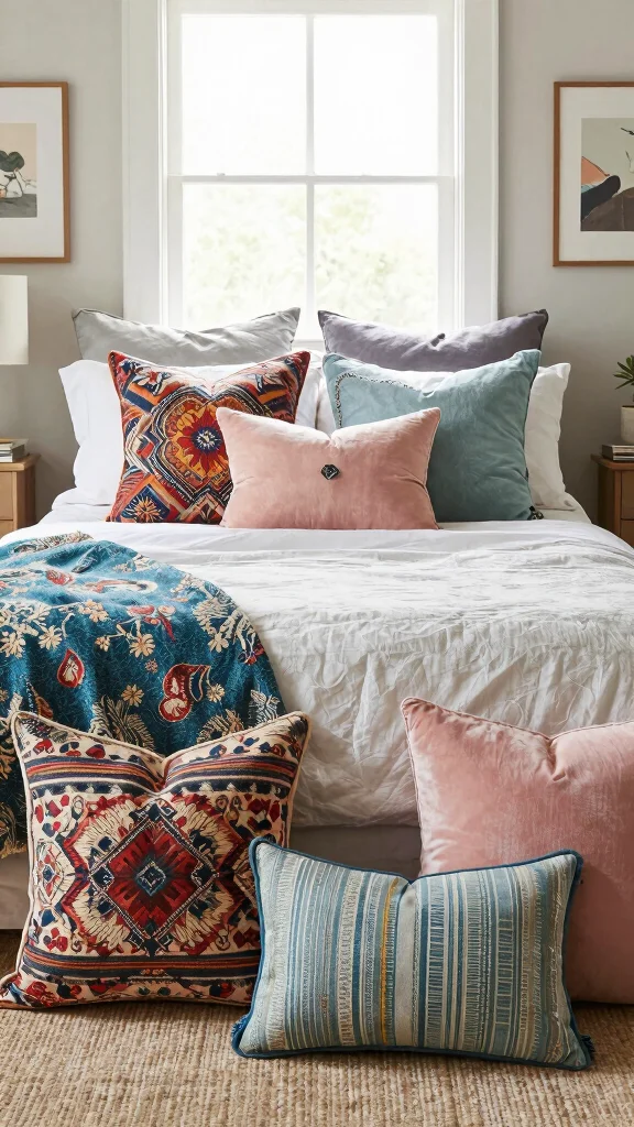 14 Bedroom Throw Pillow Ideas to Instantly Upgrade Your Bed - 14. Eclectic Arrangements 1