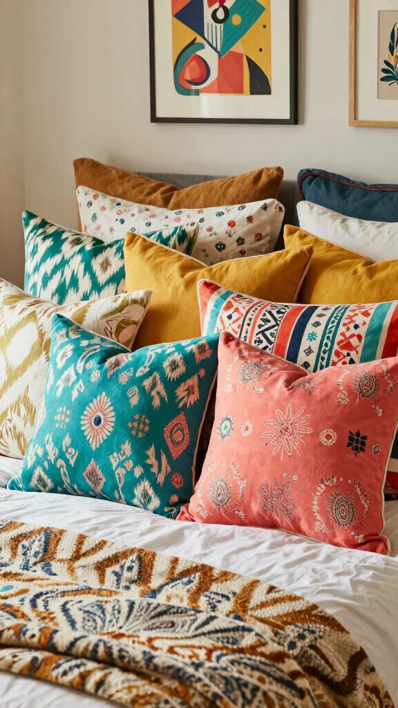 14 Bedroom Throw Pillow Ideas to Instantly Upgrade Your Bed - 4. Playful Patterns 1