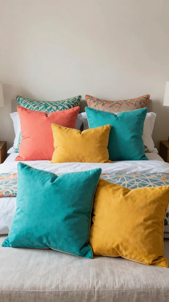 14 Bedroom Throw Pillow Ideas to Instantly Upgrade Your Bed - 8. Cozy Color Blocks 1