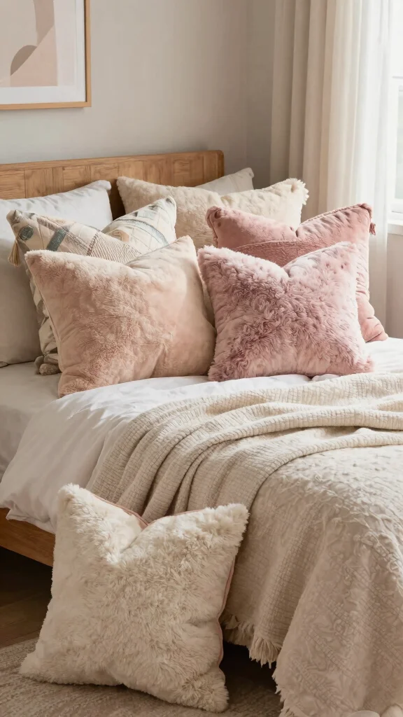 14 Bedroom Throw Pillow Ideas to Instantly Upgrade Your Bed - 9. Soft and Fluffy 1