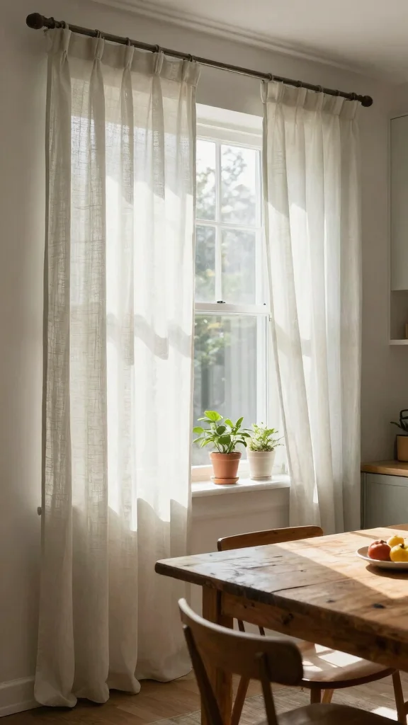 14 Kitchen Window Treatment Ideas for Style, Privacy, and Light - 1. Organic Cotton Curtains for Lightness 1