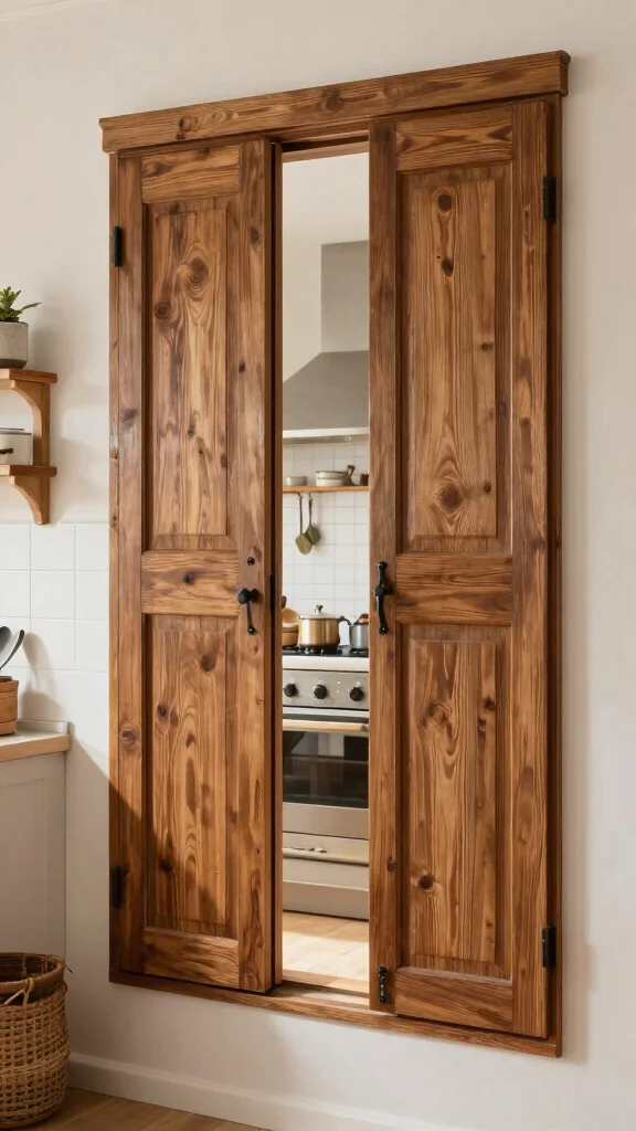 14 Kitchen Window Treatment Ideas for Style, Privacy, and Light - 12. Rustic Wooden Shutters for Timeless Appeal 1