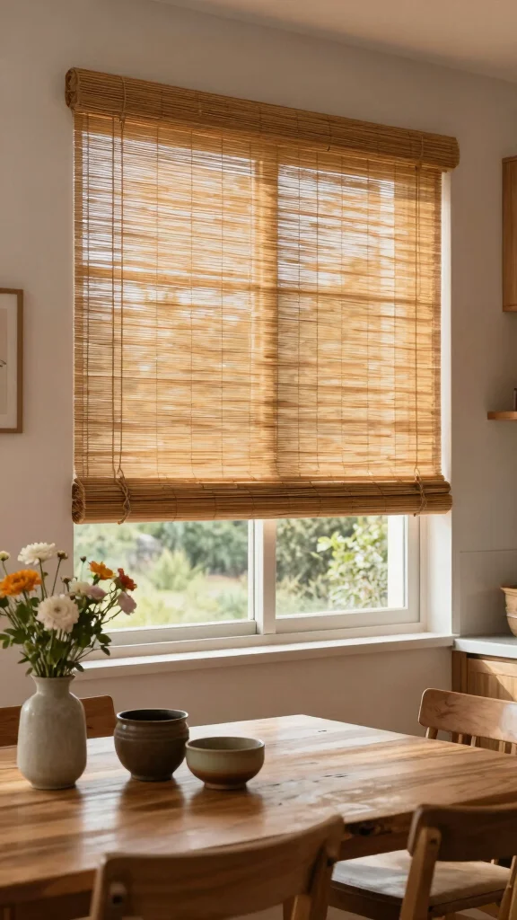 14 Kitchen Window Treatment Ideas for Style, Privacy, and Light - 2. Bamboo Blinds for Natural Elegance 1