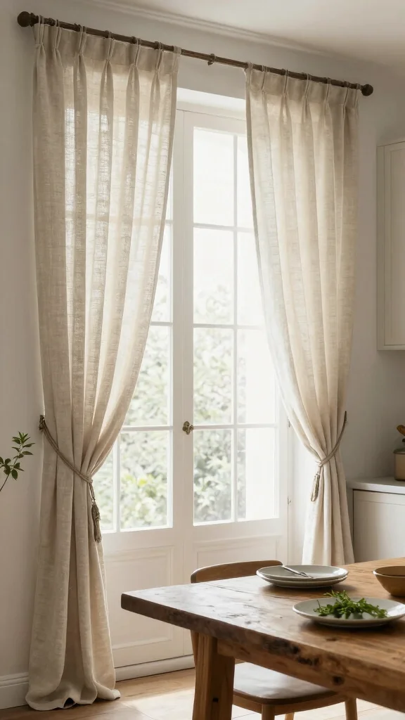 14 Kitchen Window Treatment Ideas for Style, Privacy, and Light - 3. Linen Kitchen Curtains for a Relaxed Vibe 1