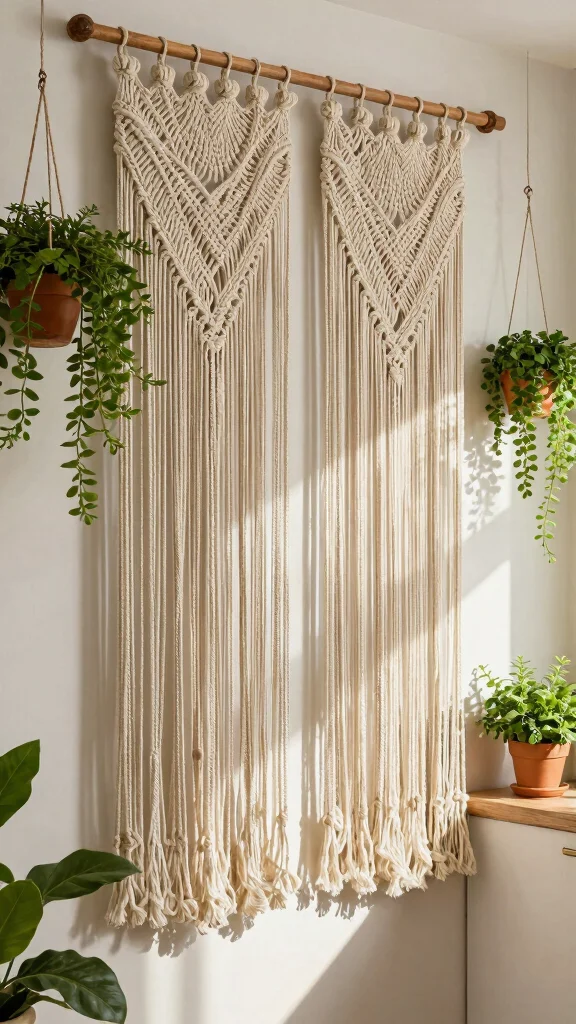 14 Kitchen Window Treatment Ideas for Style, Privacy, and Light - 6. Macrame Curtains for Bohemian Flair 1