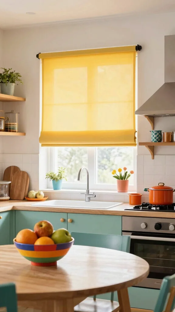 14 Kitchen Window Treatment Ideas for Style, Privacy, and Light - 8. Colorful Kitchen Shades for a Playful Touch 1