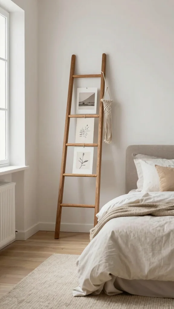 14 Wall Art Bedroom Ideas to Make Your Space Feel More Personal - 11. Art on a Ladder 1