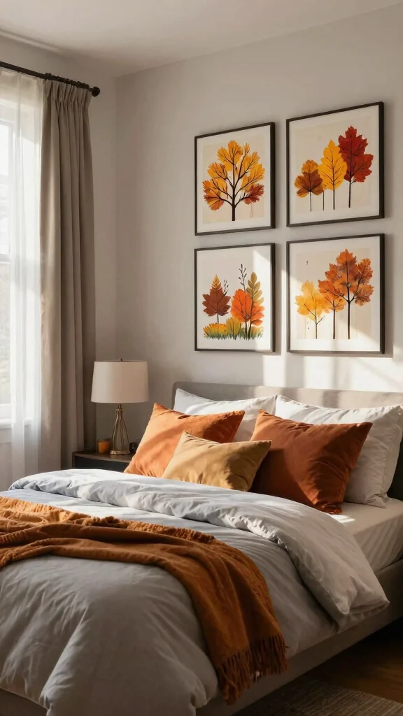 14 Wall Art Bedroom Ideas to Make Your Space Feel More Personal - 13. Seasonal Artwork Swaps 1