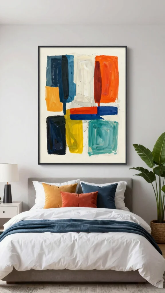 14 Wall Art Bedroom Ideas to Make Your Space Feel More Personal - 14. Abstract Wall Art 1