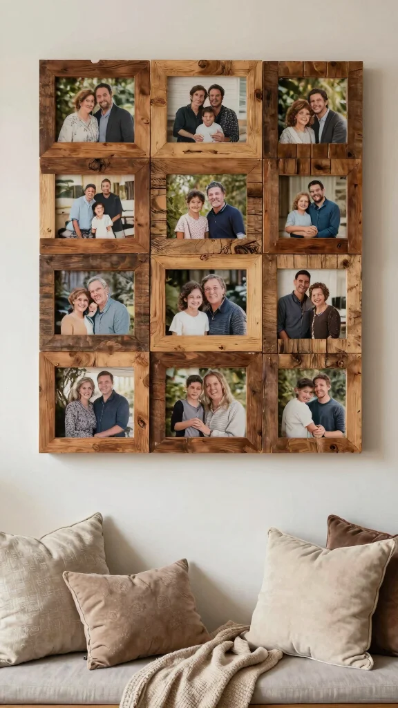15 DIY Wall Art Ideas That Are Easy and Beautiful to Make - 8. Reclaimed Wood Photo Collage 1