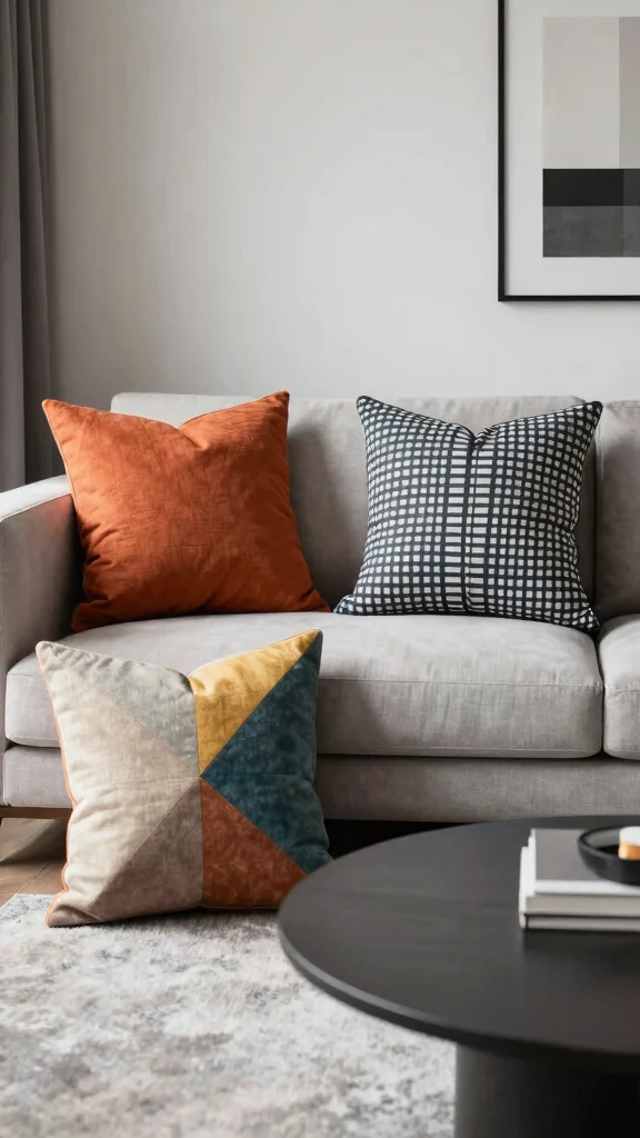 15 Living Room Throw Pillow Ideas for Color, Texture, and Comfort - 11. Geometric and Graphic Prints 1