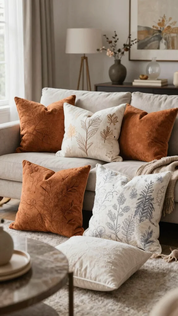 15 Living Room Throw Pillow Ideas for Color, Texture, and Comfort - 12. Seasonal Switching 1