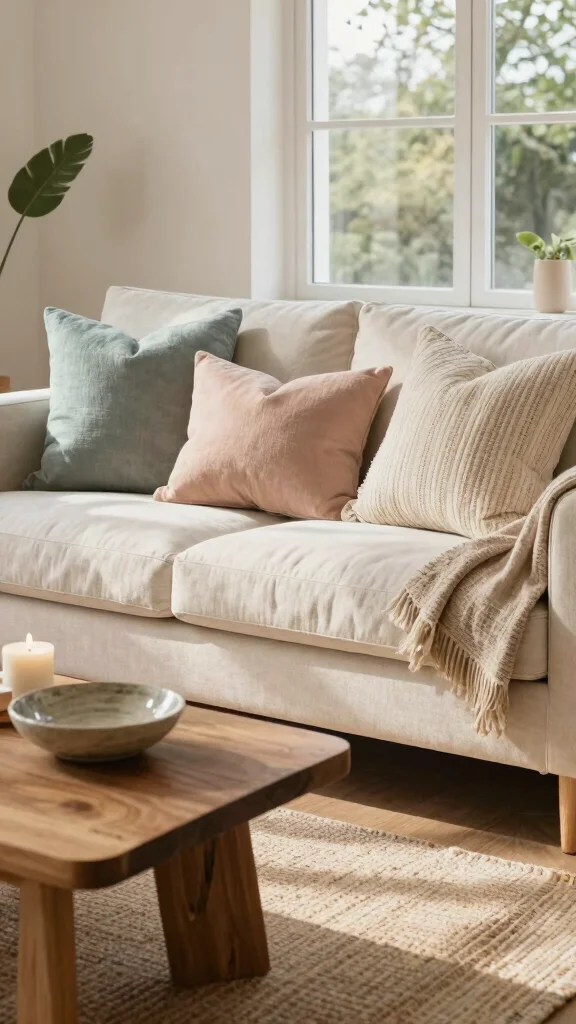 15 Living Room Throw Pillow Ideas for Color, Texture, and Comfort - 2. Organic Cotton Comfort 1