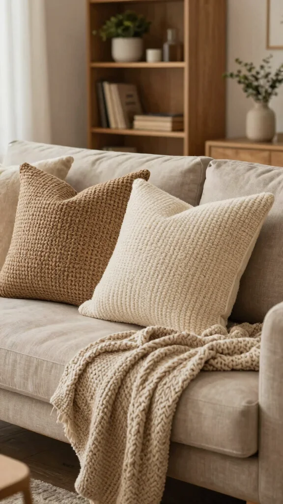 15 Living Room Throw Pillow Ideas for Color, Texture, and Comfort - 7. Textured Weaves for Depth 1
