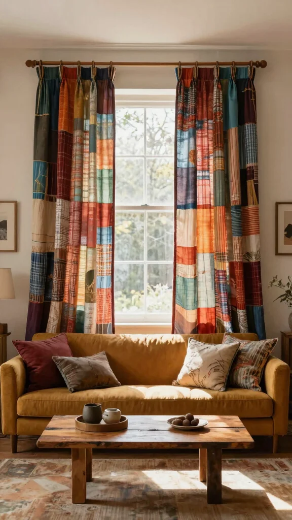 15 Living Room Window Treatment Ideas for a More Finished Space - 9. DIY Upcycled Curtains 1