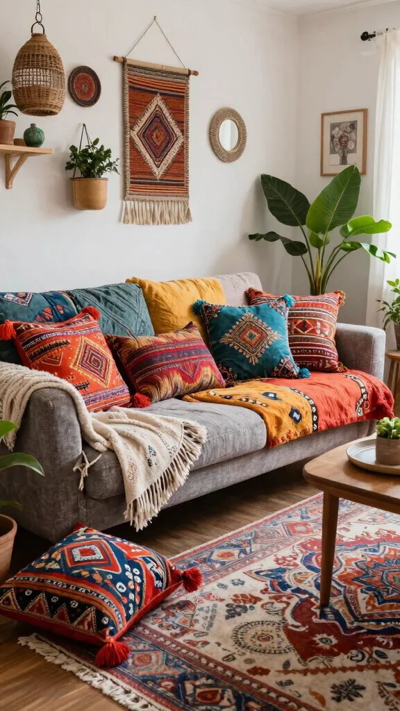 15 Throw Pillow Couch Ideas for Modern and Cozy Living Rooms - 10. Bohemian Vibes 1