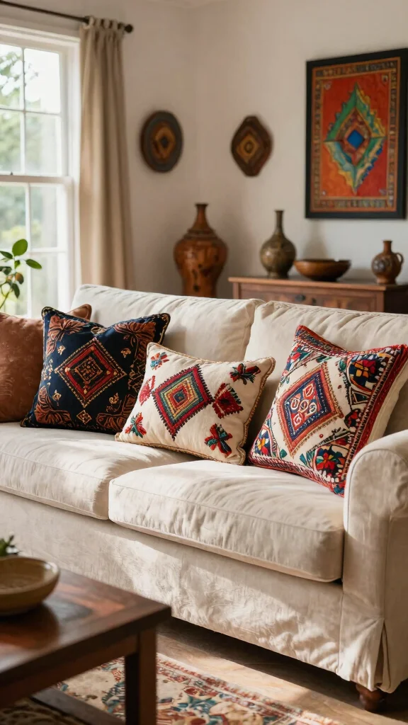 15 Throw Pillow Couch Ideas for Modern and Cozy Living Rooms - 12. Cultural Inspirations 1