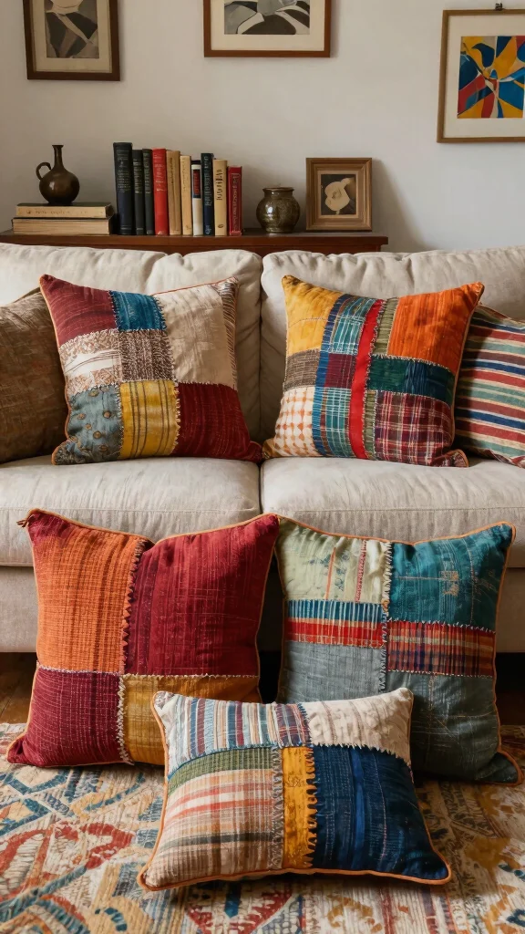 15 Throw Pillow Couch Ideas for Modern and Cozy Living Rooms - 13. Upcycled Creations 1