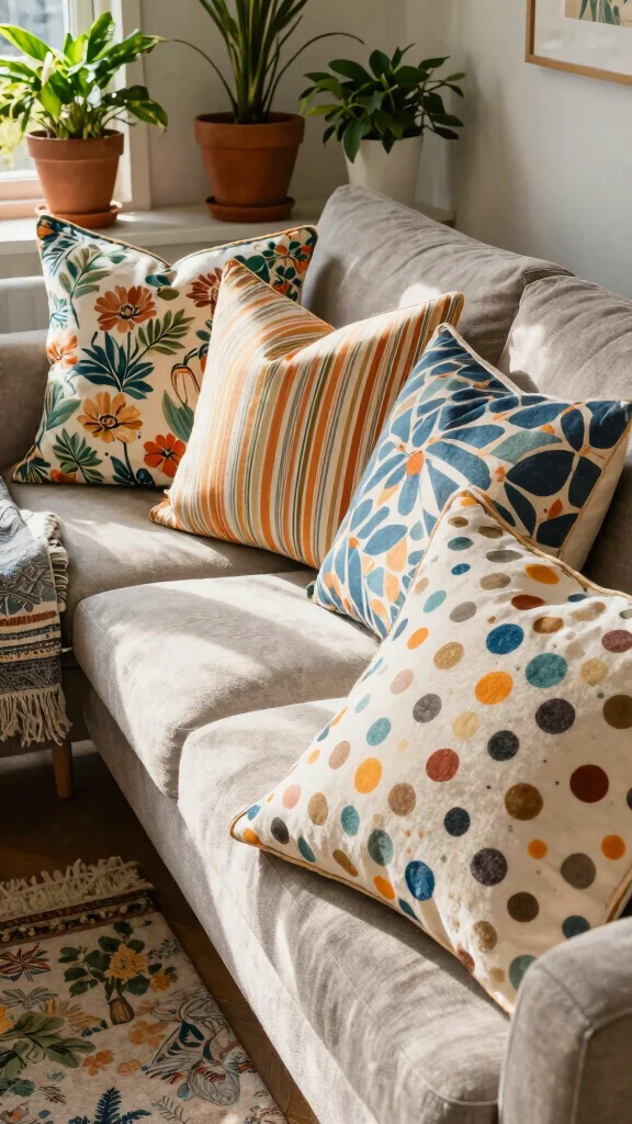 15 Throw Pillow Couch Ideas for Modern and Cozy Living Rooms - 14. Layered Prints 1